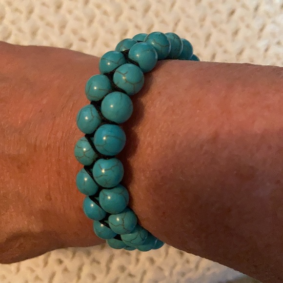 Turquoise Double Row Adjustable Chakra Healing Bracelet - Picture 4 of 9